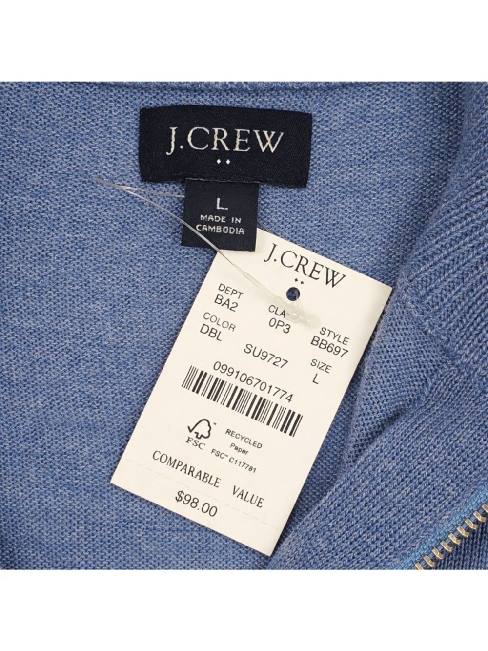 J.Crew Factory Machine-Washable Merino Blend Half-Zip Sweater Men’s Large Blue - Picture 4 of 16